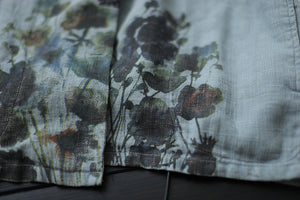 Áo khoác vest linen dài tay hai túi tròn in hoa lá - NU7873