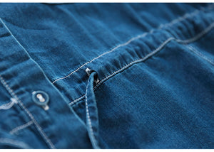 Đầm liền denim ngắn tay cổ đức hai túi vuông cột dây - NU8586