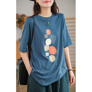 Áo T-shirt ngắn tay cổ tròn vạt chéo in những vòng tròn - NU7243