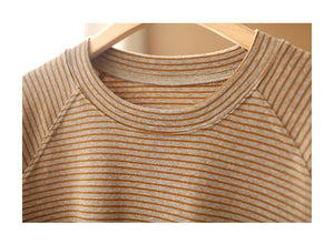Áo T-shirt dài tay cổ tròn kẻ sọc nhỏ - NU7696