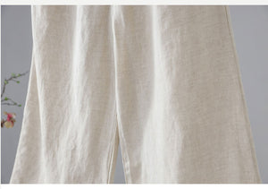 Quần baggy linen lưng cao thêu hoa văn ống rộng - NU8413