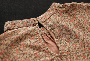 Áo sơ mi linen dài tay cổ tròn in hoa lá liti - NU8147
