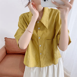 Áo sơ mi linen ngắn tay cổ sen nhọn hai túi vuông - NU7511