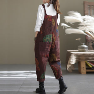 Quần baggy yếm retro in lá màu sắc - NU6625