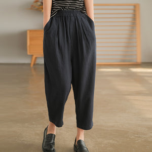Quần baggy linen lưng thun một màu hai túi chéo - NU6929