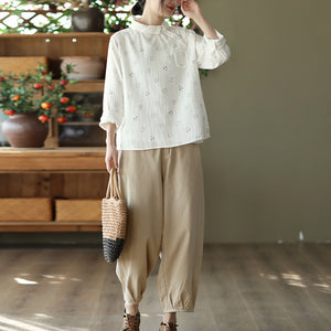 Áo sơ mi linen dài tay cổ pipi in hình ngộ nghĩnh - NU8257