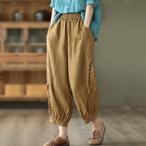 Quần baggy linen lưng thun viền xếp ly - NU7104