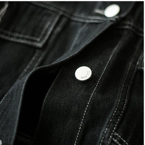 Áo khoác denim dài tay cổ đức hai túi chỉ nổi - NU7706