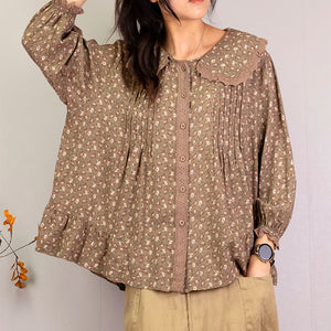 Áo sơ mi linen Morigirl dài tay in hoa liti  - NU8301