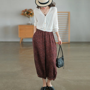 Quần baggy linen lưng thun hoa văn trừu tượng ống rộng - NU7085