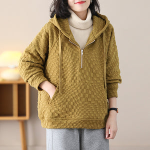 Áo hoodies len nhung đập caro dài tay chần lông - NU8087