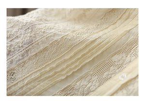 Áo sơ mi linen dài tay cổ tròn đính bèo thêu hoa lá hai chiều - NU6684