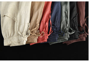 Quần baggy linen lưng thun dây rút ống rộng hai túi chéo - NU6865