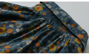 Áo sơ mi linen dài tay cổ pipi xếp ly in hoa liti  - NU6719
