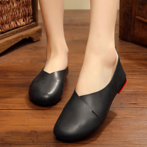 Giày da retro Morigirl đế bệt mũi tròn - NU4815