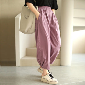 Quần baggy đơn sắc lưng thun ống rộng có dây rút - NU7414