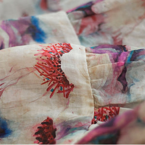 Đầm liền linen hai dây cổ V in hoa lá - NU7071