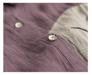 Áo sơ mi linen dài tay cổ đức thêu hoa lan  - NU6724