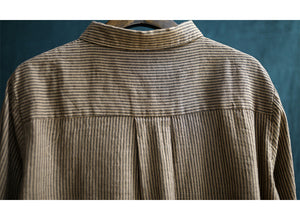 Áo sơ mi linen dài tay kẻ sọc đứng cổ pipi - NU4423