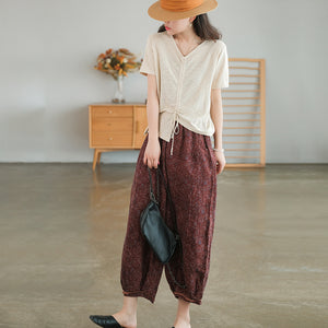 Quần baggy linen lưng thun hoa văn trừu tượng ống rộng - NU7085