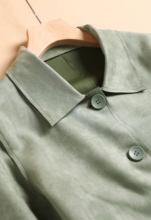 Áo khoác trench coat da lộn dài tay - NU7937