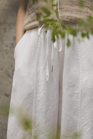 Quần baggy linen lưng thun dây rút một màu - NU8358