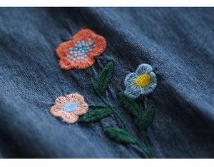 Quần baggy denim thêu hoa gấu thun đính ren - NU7626