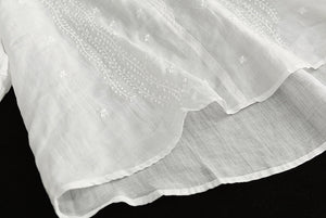Áo sơ mi linen ngắn tay cổ V thêu ren và dây leo - NU7050