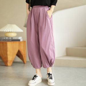 Quần baggy đơn sắc lưng thun ống rộng có dây rút - NU7414