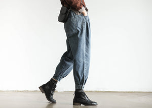 Quần baggy denim một màu lưng thun khuy gấu - NU3421 - kamaka.vn - thời trang nhật