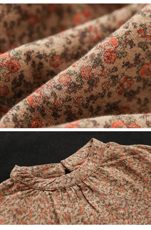 Áo sơ mi linen dài tay cổ tròn in hoa lá liti - NU8147