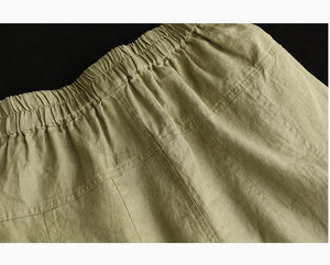 Quần baggy linen lưng thun kiểu đai đính khuy - NU7335
