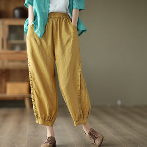 Quần baggy linen lưng thun viền xếp ly - NU7104