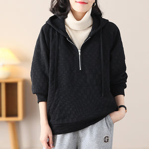 Áo hoodies len nhung đập caro dài tay chần lông - NU8087