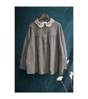 Áo sơ mi linen caro dài tay - NU4413