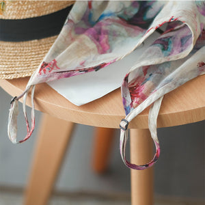 Đầm liền linen hai dây cổ V in hoa lá - NU7071