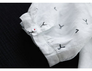 Áo sơ mi linen ngắn tay cổ đức in mỏ neo - NU7424