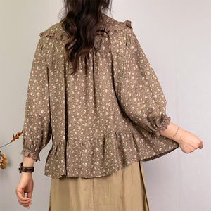 Áo sơ mi linen Morigirl dài tay in hoa liti  - NU8301
