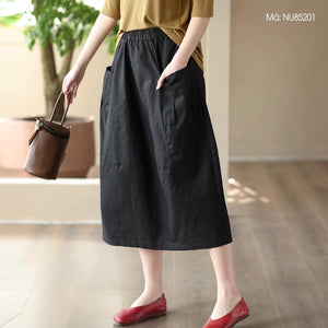 Chân váy linen retro hai túi ngang xếp ly - NU8520