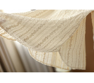 Áo sơ mi linen dài tay cổ tròn đính bèo thêu hoa lá hai chiều - NU6684