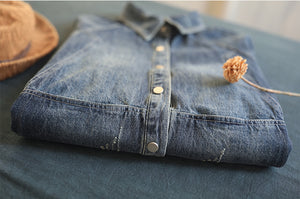 Áo khoác denim dài tay cổ đức hai túi ngang - NU3345 - kamaka.vn - thời trang nhật