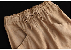 Quần baggy linen lưng thun dây rút ống rộng hai túi chéo - NU6865