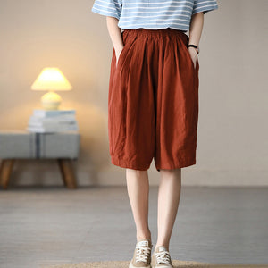 Quần baggy lửng linen lưng thun một màu hai túi chéo  - NU7076