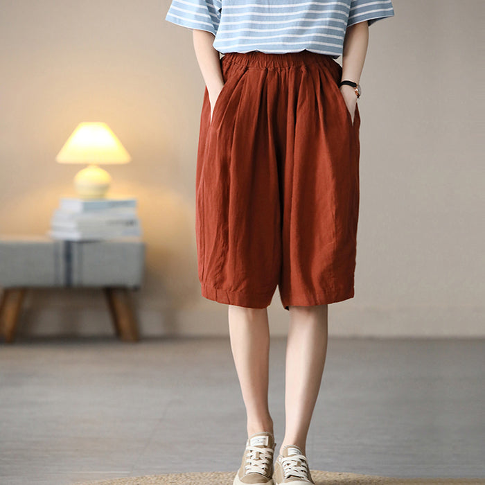 Quần baggy lửng linen lưng thun một màu hai túi chéo  - NU7076
