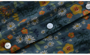 Áo sơ mi linen dài tay cổ pipi xếp ly in hoa liti  - NU6719