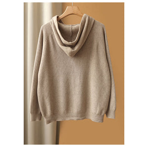 Áo hoodies dệt kim dài tay một màu khóa kéo - NU7952