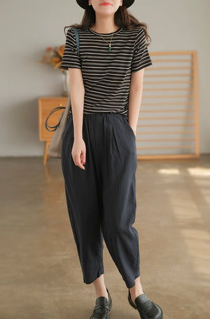 Quần baggy linen lưng thun một màu hai túi chéo - NU6929