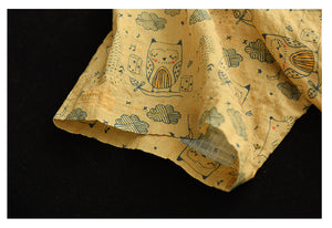 Áo sơ mi linen ngắn tay cổ đức in những chú cú ngộ nghĩnh - NU7066