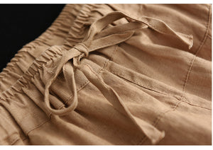 Quần baggy linen lưng thun dây rút ống rộng hai túi chéo - NU6865