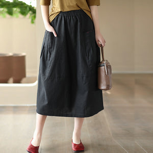 Chân váy linen retro hai túi ngang xếp ly - NU8520